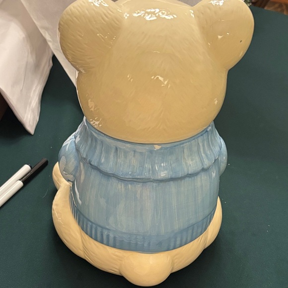 Ceramic Bear Cookie Jar with Blue Sweater - Picture 2 of 6